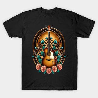 Electroacustic guitar tattoo style with flowers 16 T-Shirt